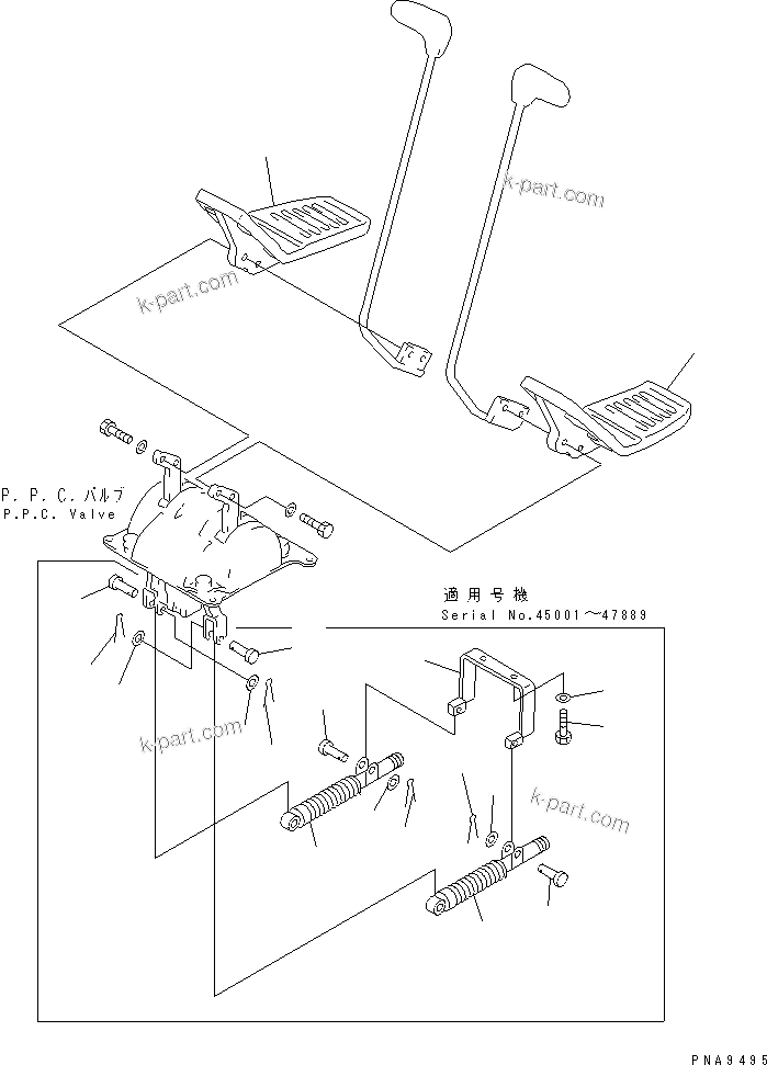 Komatsu parts book diagram for PC70-7E-B S/N 45001-UP: FLOOR FRAME (PEDAL) (FOR TRAVEL PEDAL)