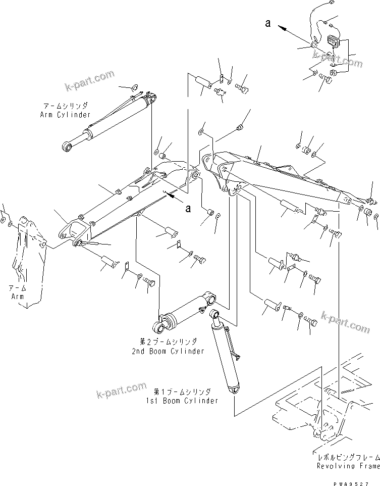 Komatsu parts book diagram for PC70-7E-B S/N 45001-UP: 2-PIECE BOOM (B00M ? WORK LAMP AND PIN)