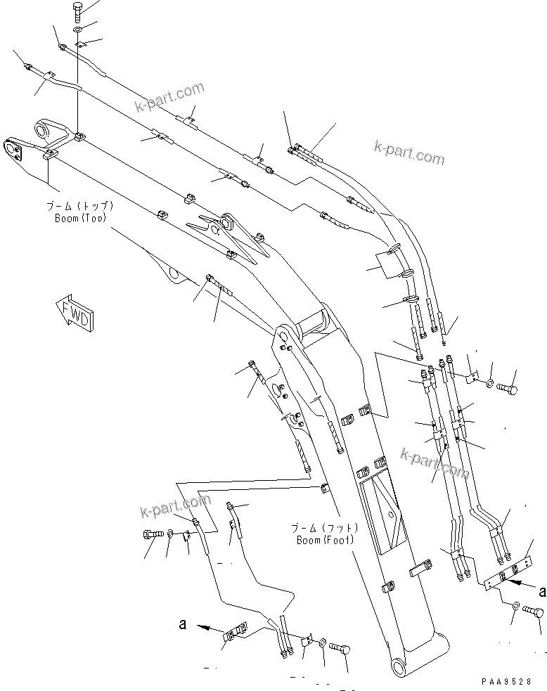 Komatsu parts book diagram for PC70-7E-B S/N 45001-UP: 2-PIECE BOOM (HYDRAULIC LINE)