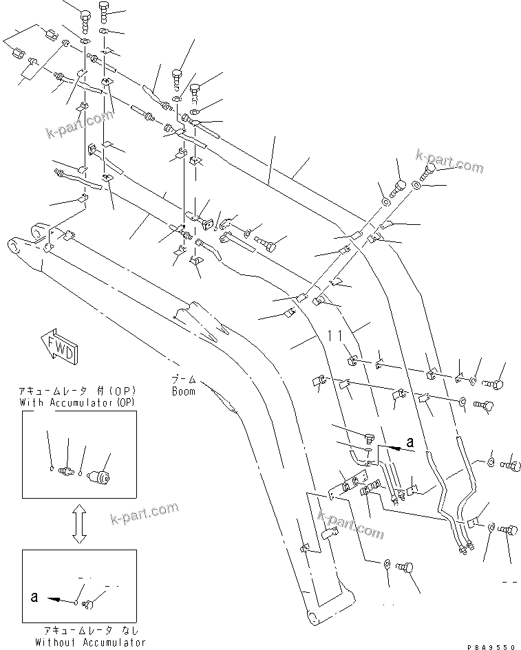 Komatsu parts book diagram for PC70-7E-B S/N 45001-UP: BOOM (ADDITIONAL LINE) (FOR 2-ACTUATER ATTACHMENT)(#45001-54337)