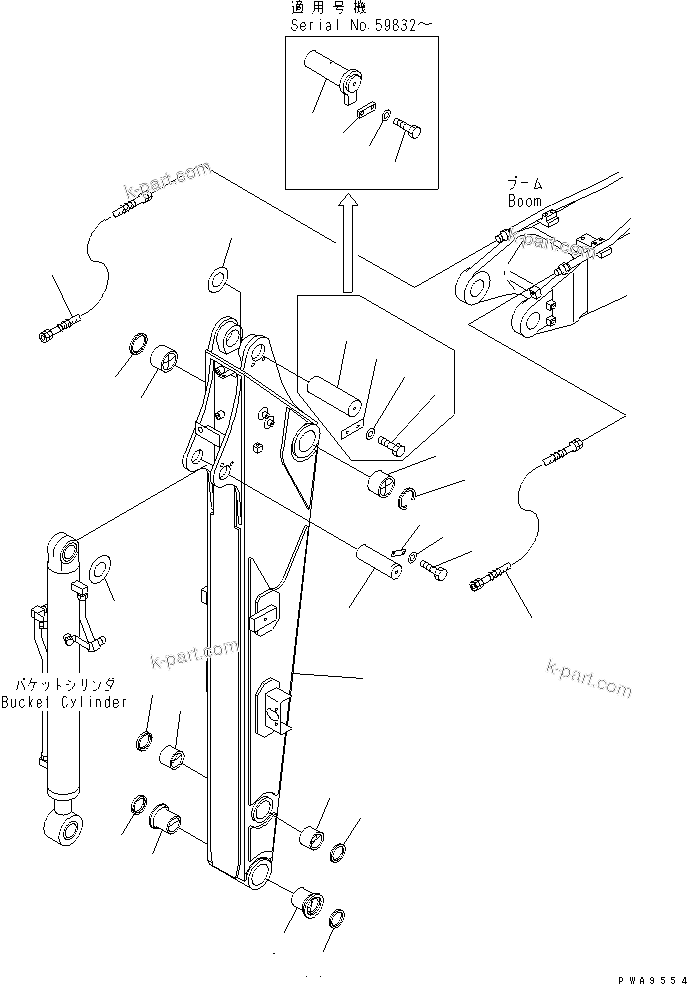 Komatsu parts book diagram for PC70-7E-B S/N 45001-UP: ARM (STRENGTH TYPE) (FOR 1-ACTUATER ATTACHMENT)
