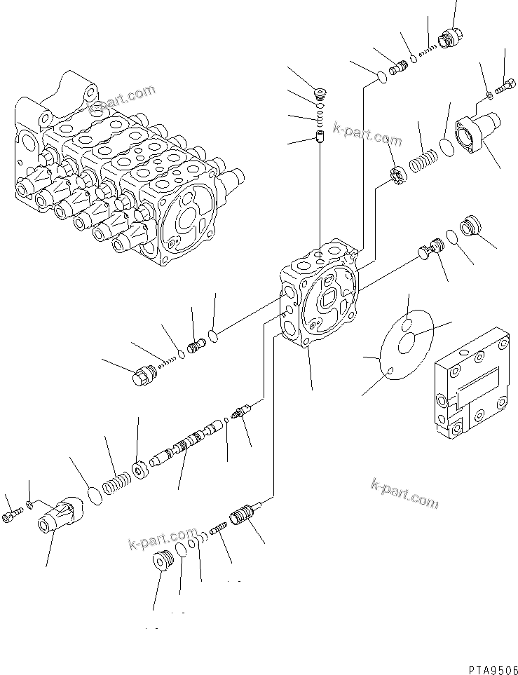 Komatsu parts book diagram for PC70-7E-B S/N 45001-UP: MAIN VALVE (7-VALVE) (6/7)(#45001-52373)