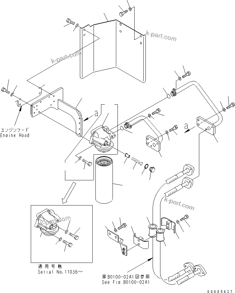 Komatsu parts book diagram for PC750SE-6 S/N 10001-UP (For North America): ENGINE MOUNTING (OIL FILTER LINES) (OIL FILTER)(#11001-)