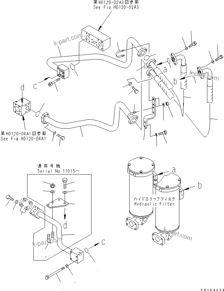 Komatsu parts book diagram for PC750SE-6 S/N 10001-UP (For North America): MAIN VALVE RETURN PIPING (HOSE) (FOR LOADER OR WITH SERVICE VALVE)(#11001-)