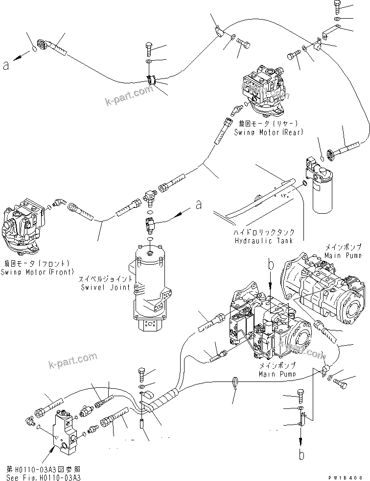 Komatsu parts book diagram for PC750SE-6 S/N 10001-UP (For North America): DRAIN LINES(#11001-)