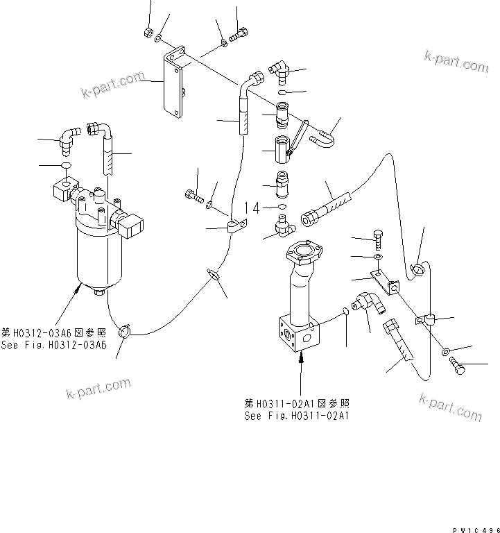 Komatsu parts book diagram for PC750SE-6 S/N 10001-UP (For North America): PUMP DRAIN PIPING (COLD WEATHER A SPEC.)(#11001-)