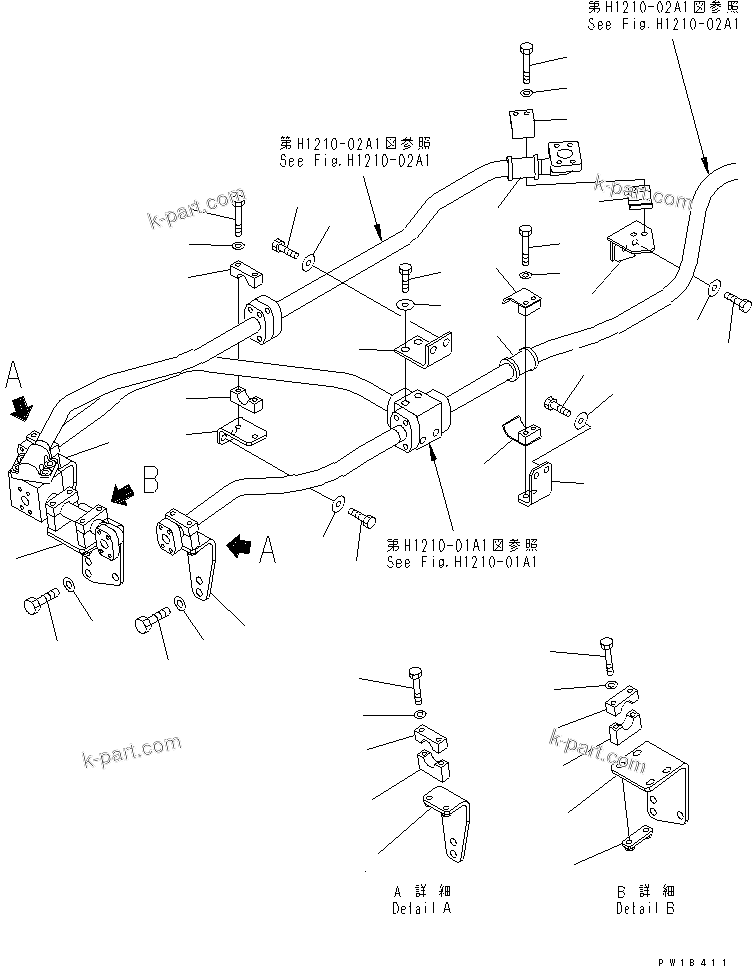 Komatsu parts book diagram for PC750SE-6 S/N 10001-UP (For North America): VALVE DELIVERY PIPING (BOOM) (BRACKET SIDE)(#11001-)