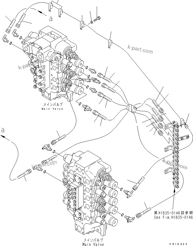 Komatsu parts book diagram for PC750SE-6 S/N 10001-UP (For North America): PPC BOOM AND BUCKET LINE(#11001-)