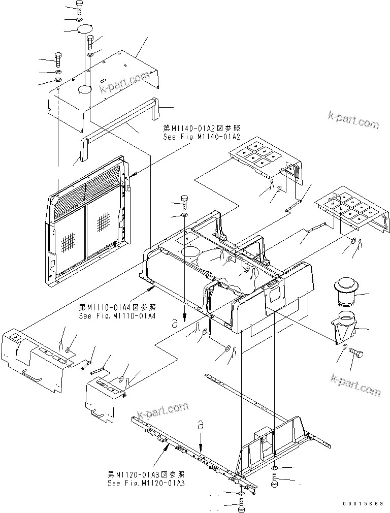 Komatsu parts book diagram for PC750SE-6 S/N 10001-UP (For North America): HOOD (FRAME ? CATCHER AND COVER ? R.H.) (SANDY AND DUSTY TERRAIN SPEC.) (EPA-2)(#11001-)