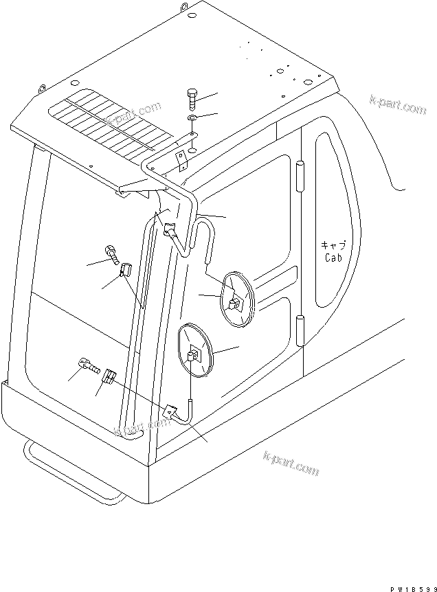 Komatsu parts book diagram for PC750SE-6 S/N 10001-UP (For North America): REAR VIEW MIRROR ? L.H. (STEP AND OPERATOR'S CAB SIDE)(#11001-)