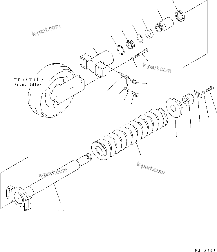 Komatsu parts book diagram for PC750SE-6 S/N 10001-UP (For North America): TRACK FRAME (IDLER CUSHION) (R.H.)(#11001-11080)