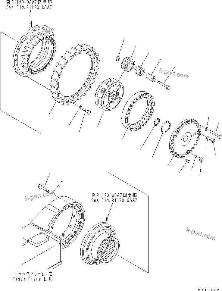 Komatsu parts book diagram for PC750SE-6 S/N 10001-UP (For North America): TRACK FRAME (FINAL DRIVE) (3RD CARRIER AND SPROCKET) (L.H.)(#11001-)
