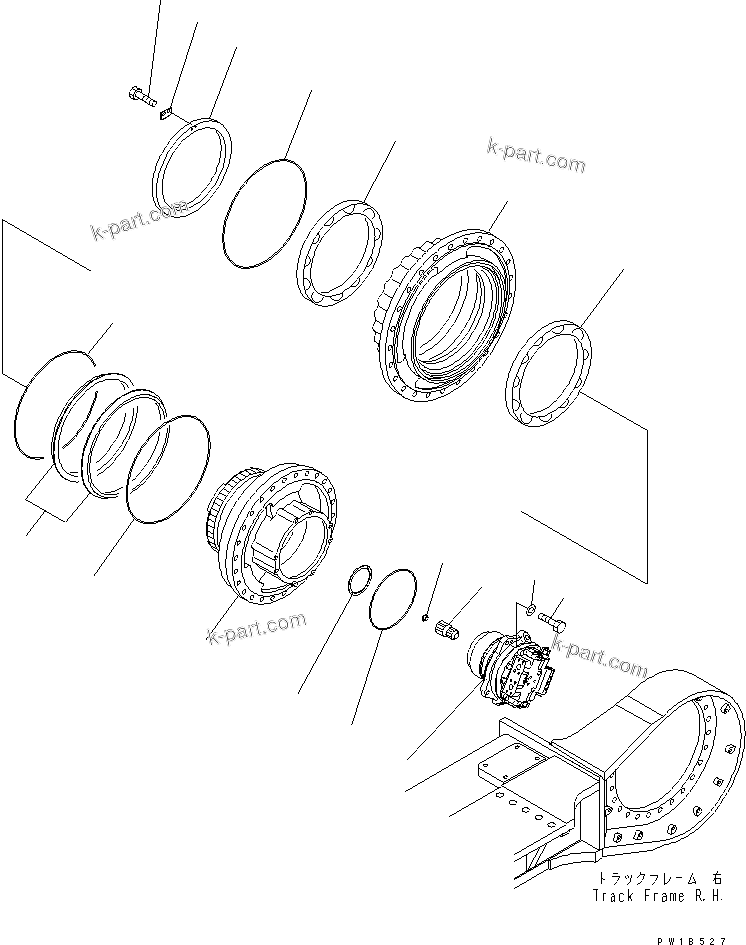 Komatsu parts book diagram for PC750SE-6 S/N 10001-UP (For North America): TRACK FRAME (FINAL DRIVE) (SHAFT AND HUB) (R.H.)(#11001-)