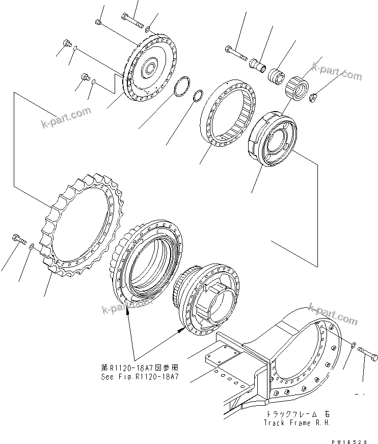 Komatsu parts book diagram for PC750SE-6 S/N 10001-UP (For North America): TRACK FRAME (FINAL DRIVE) (3RD CARRIER AND SPROCKET) (R.H.)(#11001-)
