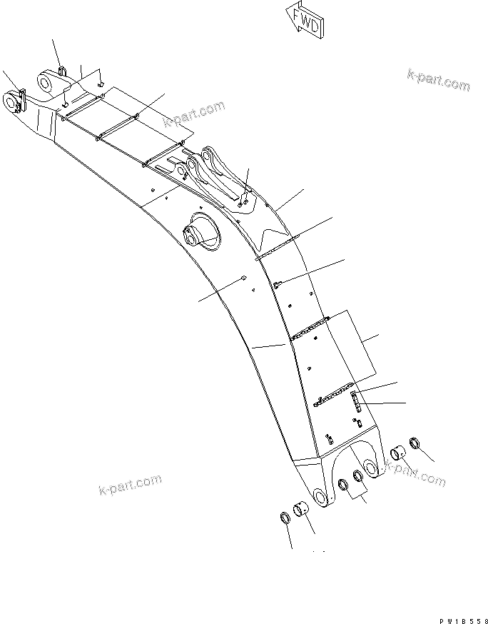 Komatsu parts book diagram for PC750SE-6 S/N 10001-UP (For North America): BOOM (7.1M) (FOR BACKHOE)(#11001-)