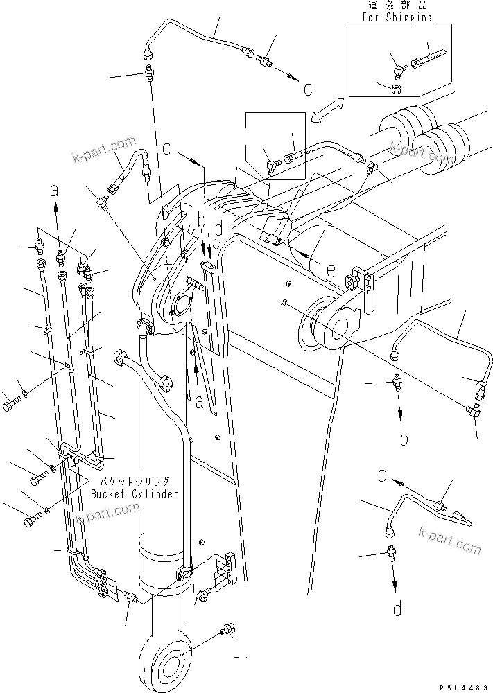 Komatsu parts book diagram for PC750SE-6 S/N 10001-UP (For North America): ARM (2.9M) (LUBRICATION) (FOR BACKHOE)(#10283-)