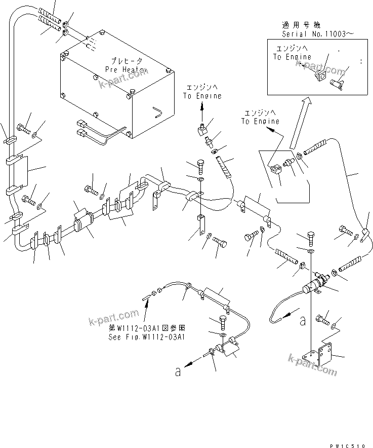 Komatsu parts book diagram for PC750SE-6 S/N 10001-UP (For North America): COLD WEATHER SPEC. (WATER PUMP PIPING)(#11001-)