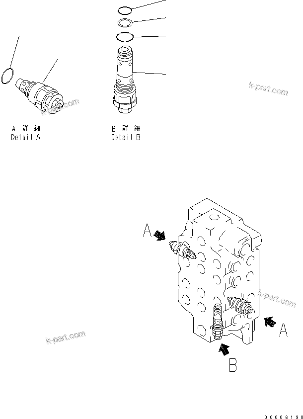 Komatsu parts book diagram for PC750SE-6 S/N 10001-UP (For North America): MAIN VALVE (4-SPOOL) (3/6) (FOR U.S.A.)(#11001-)