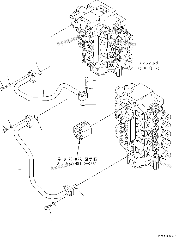 Komatsu parts book diagram for PC750SE-6-AM S/N 10001-UP: VALVE DELIVERY PIPING (STRAIGHT TRAVEL)(#11001-)