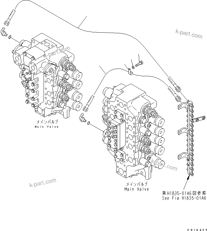 Komatsu parts book diagram for PC750SE-6-AM S/N 10001-UP: PPC TRAVEL LINE(#11001-)