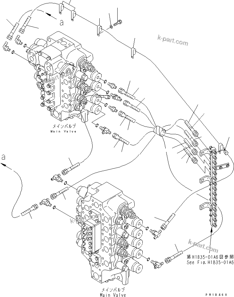 Komatsu parts book diagram for PC750SE-6-AM S/N 10001-UP: PPC BOOM AND BUCKET LINE(#11001-)