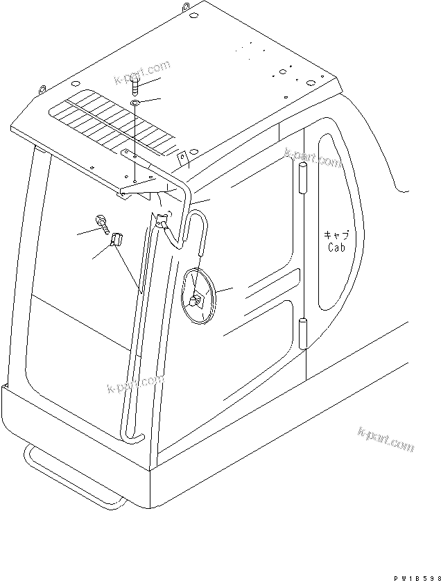 Komatsu parts book diagram for PC750SE-6-AM S/N 10001-UP: REAR VIEW MIRROR ? L.H. (STEP) (WITH F.O.P.S. AND FRONT GUARD)(#11001-)