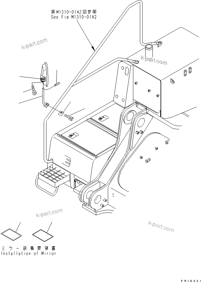 Komatsu parts book diagram for PC750SE-6-AM S/N 10001-UP: REAR VIEW MIRROR ? R.H.(#11001-)