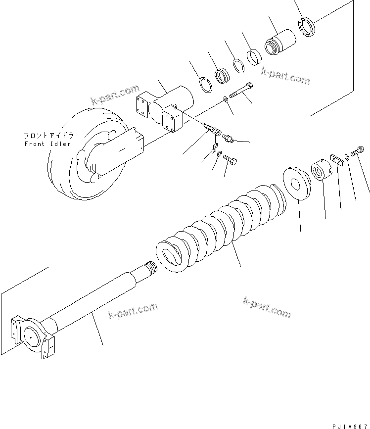 Komatsu parts book diagram for PC750SE-6-AM S/N 10001-UP: TRACK FRAME (IDLER CUSHION) (R.H.)(#11001-)