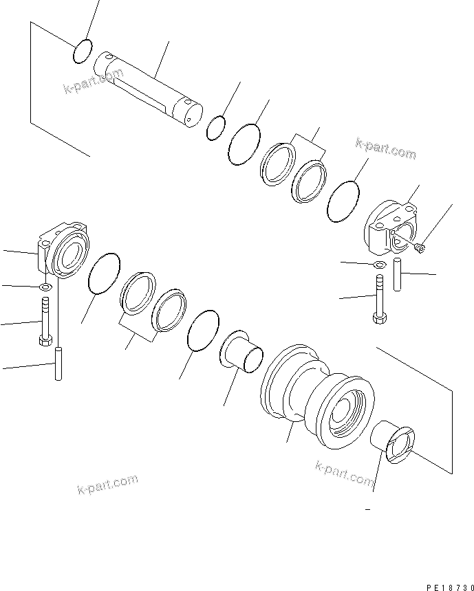 Komatsu parts book diagram for PC750SE-6-AM S/N 10001-UP: TRACK FRAME (TRACK ROLLER) (R.H.)(#11001-)