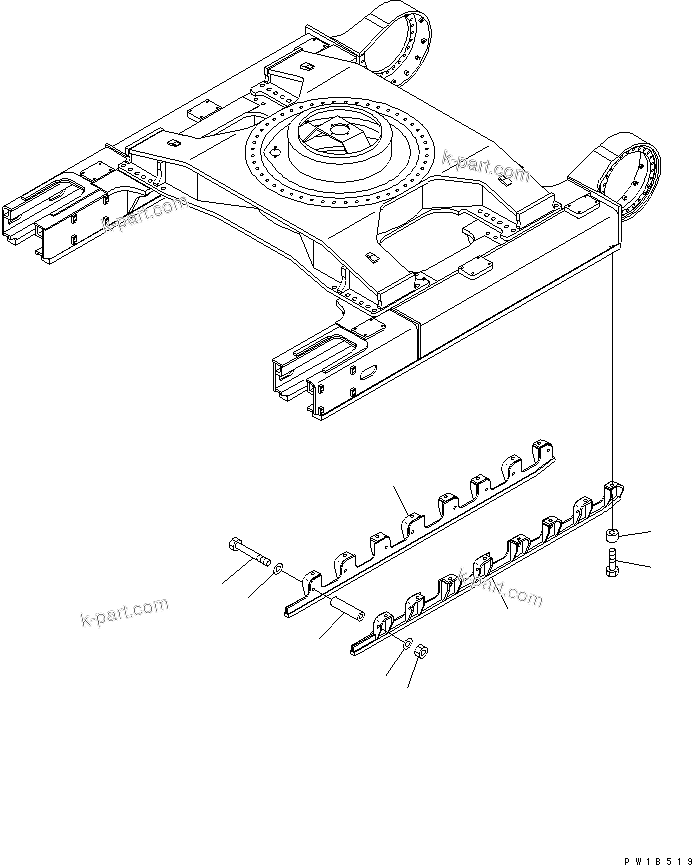 Komatsu parts book diagram for PC750SE-6-AM S/N 10001-UP: TRACK FRAME (TRACK ROLLER FULL GUARD) (L.H.)(#11001-)