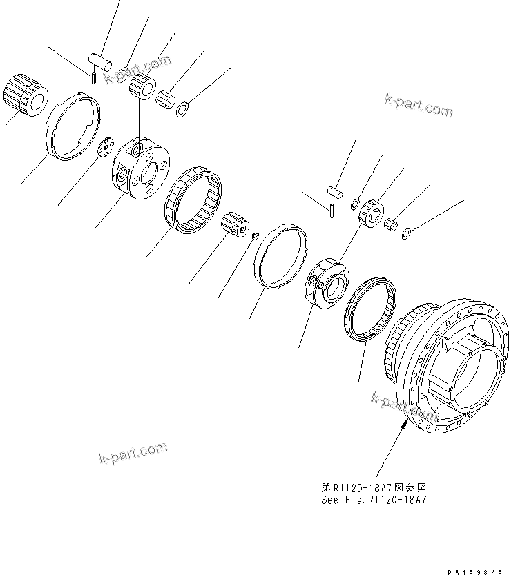 Komatsu parts book diagram for PC750SE-6-AM S/N 10001-UP: TRACK FRAME (FINAL DRIVE) (1ST AND 2ND CARRIER) (R.H.)(#11001-)