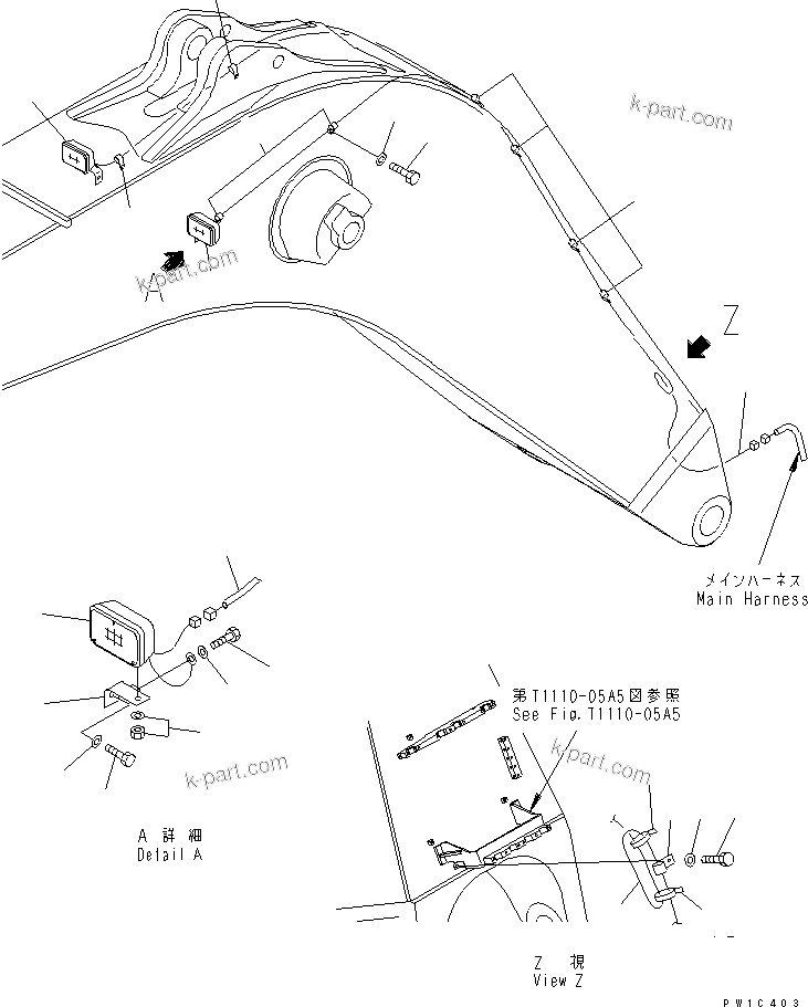 Komatsu parts book diagram for PC750SE-6-AM S/N 10001-UP: BOOM (WORKING LAMP) (FOR BACKHOE)(#11001-)