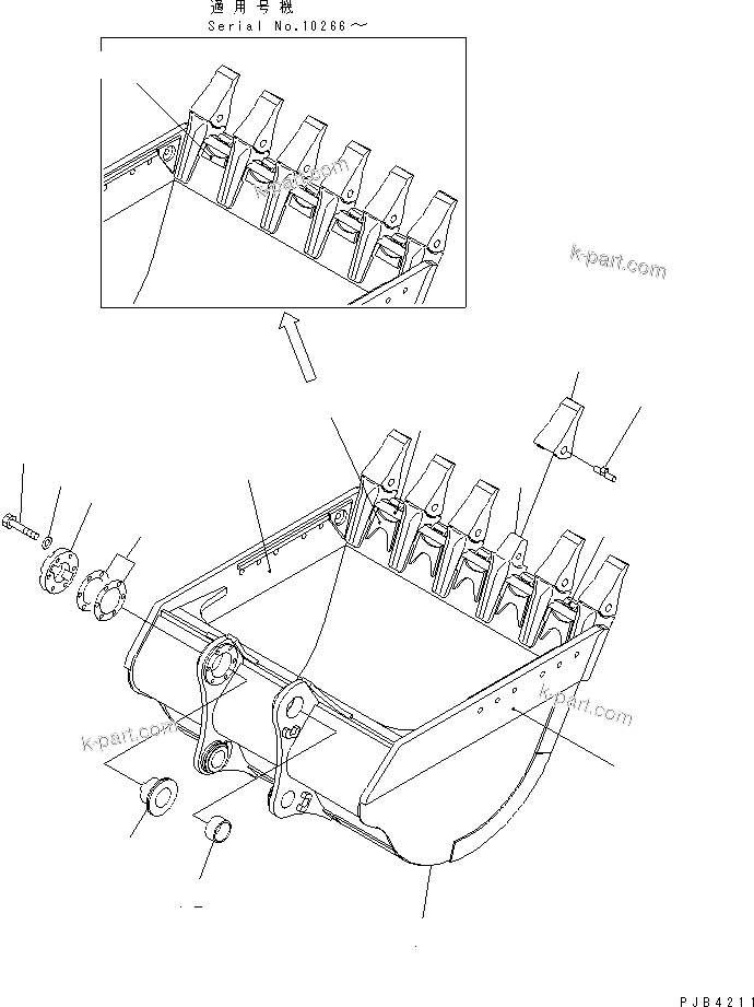 Komatsu parts book diagram for PC750SE-6-AM S/N 10001-UP: BUCKET 4.3M3 (CECE 3.8M3) ? 2150MM (HORIZONTAL PIN TYPE)