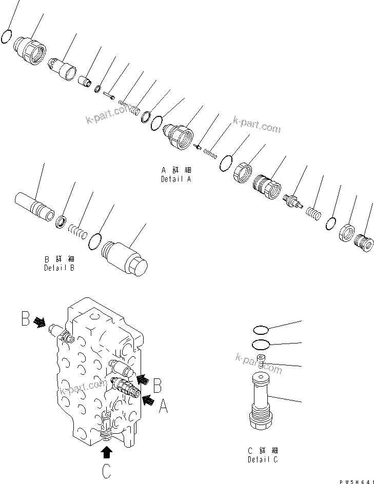 Komatsu parts book diagram for PC750SE-6-AM S/N 10001-UP: MAIN VALVE (5/6) (4-SPOOL)(#11001-)