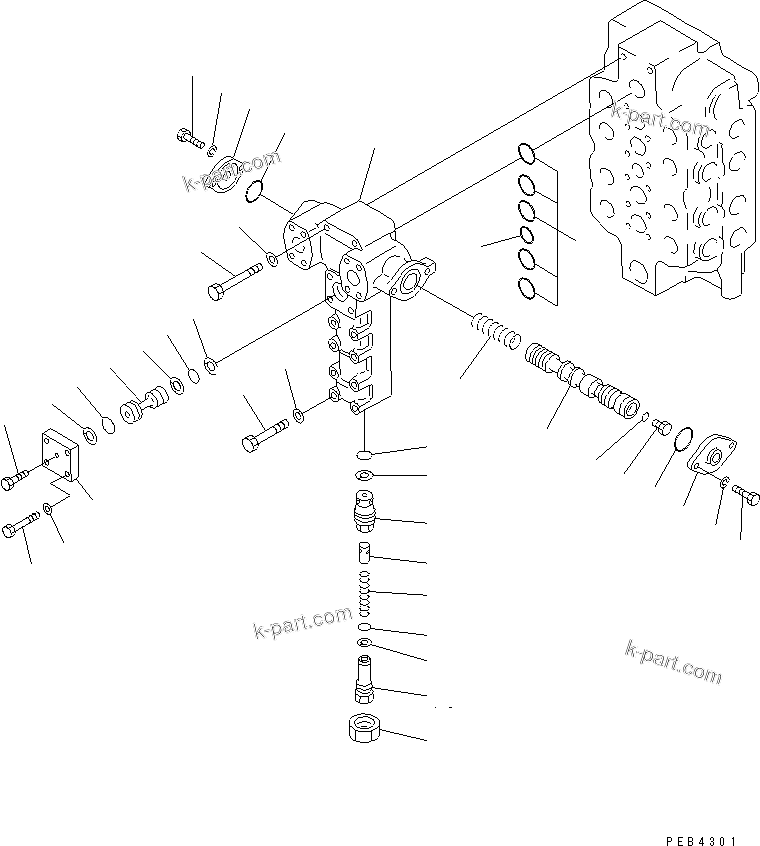 Komatsu parts book diagram for PC750SE-6-AM S/N 10001-UP: MAIN VALVE (6/6) (4-SPOOL)(#11001-)