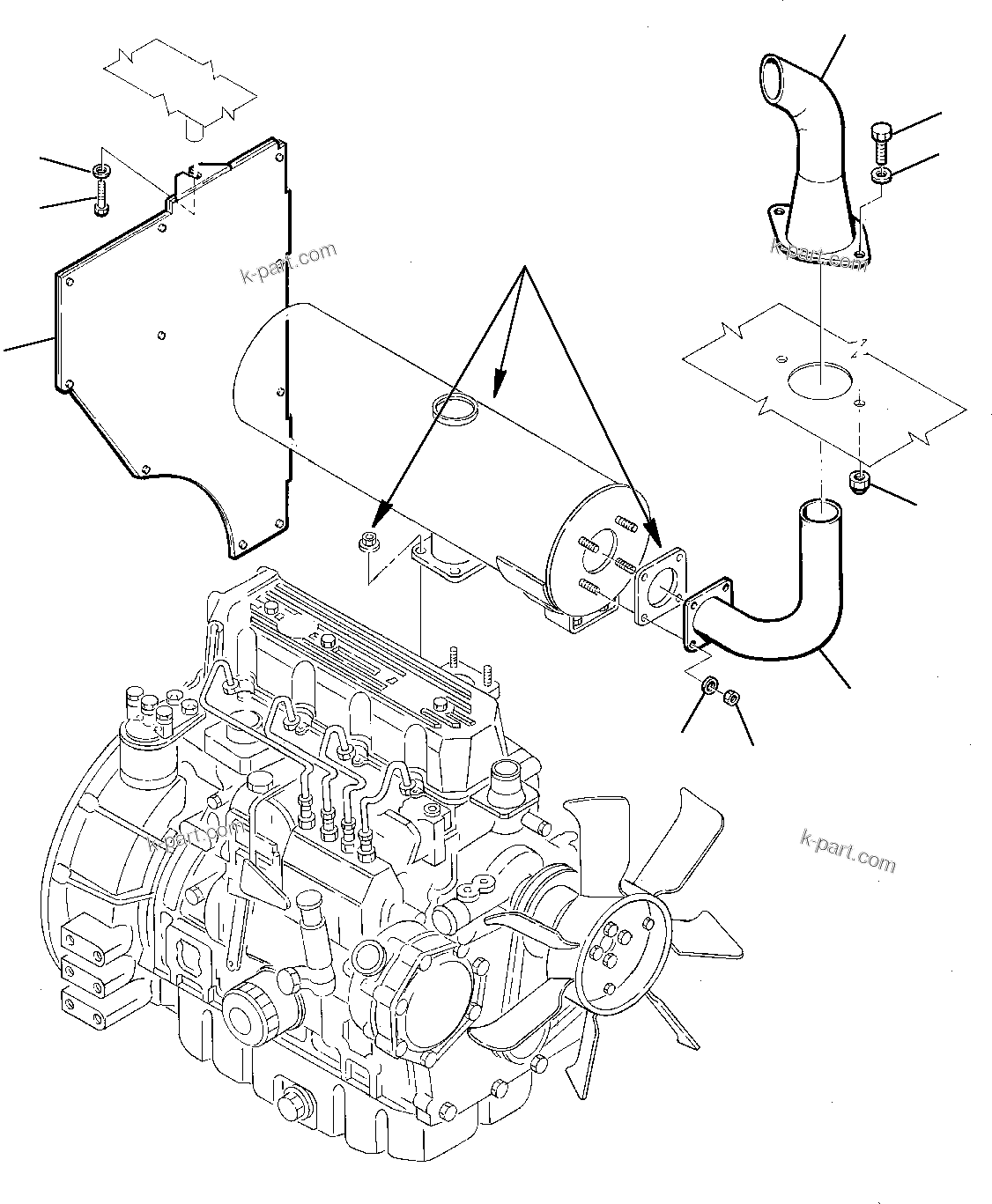Komatsu parts book diagram for PC75-1 S/N 5000001-Up: MUFFLER AND PIPING