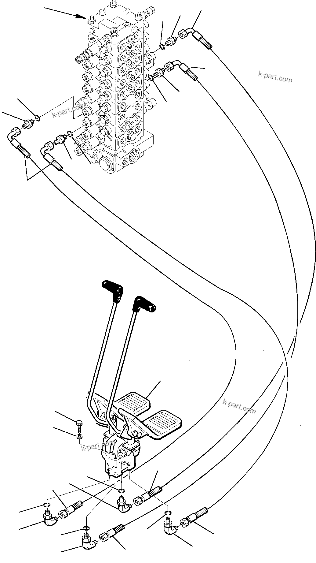 Komatsu parts book diagram for PC75-1 S/N 5000001-Up: HYDRAULIC PIPING (TRAVEL PPC LINE) (1/2)