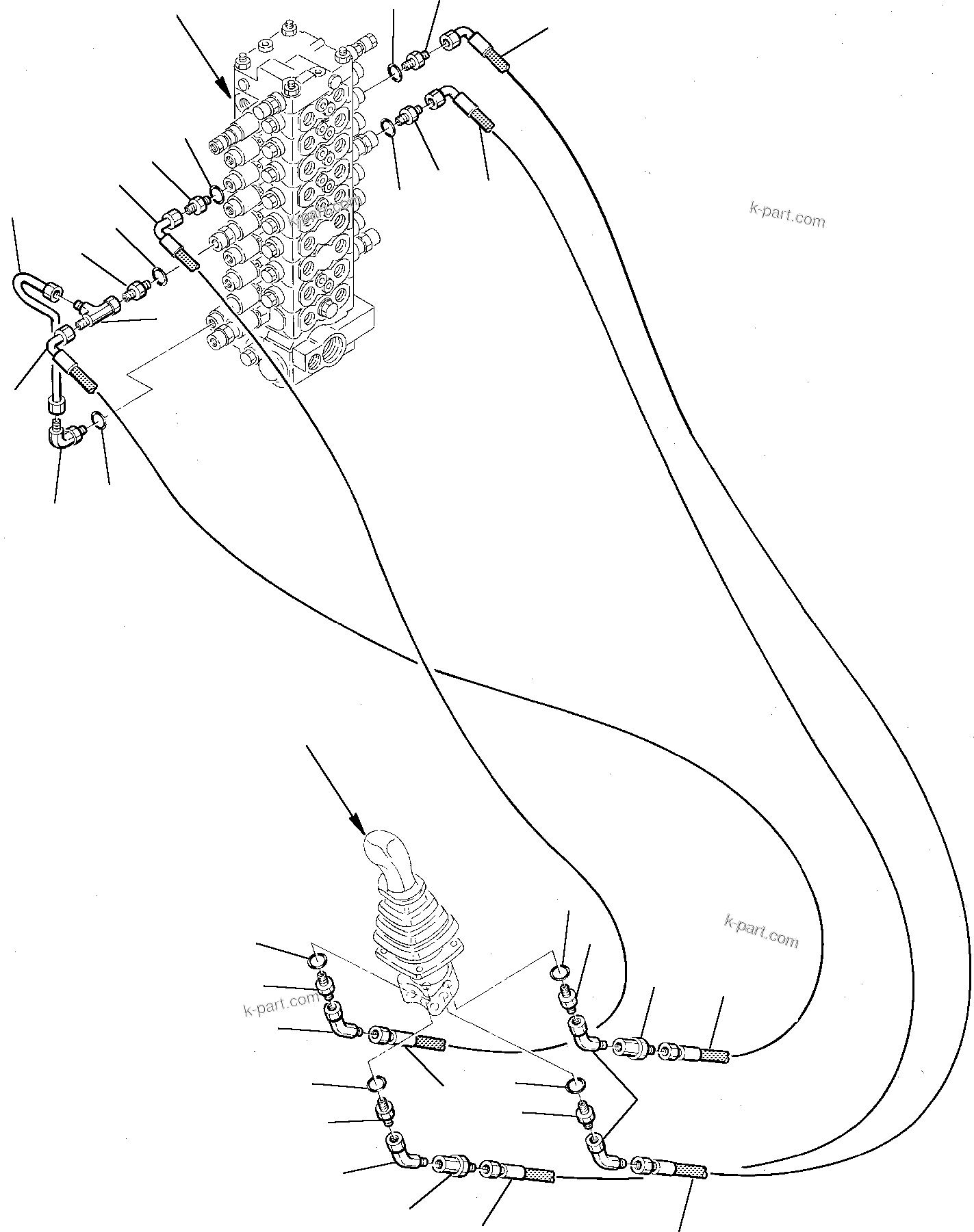 Komatsu parts book diagram for PC75-1 S/N 5000001-Up: HYDRAULIC PIPING (BOOM AND BUCKET VALVE LINE) (2/2)
