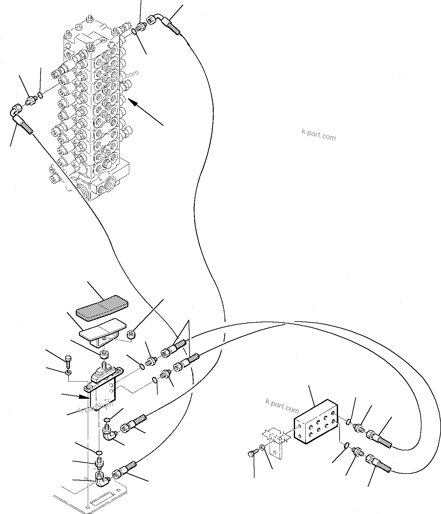 Komatsu parts book diagram for PC75-1 S/N 5000001-Up: HYDRAULIC PIPING (2ND BOOM PPC VALVE LINE)