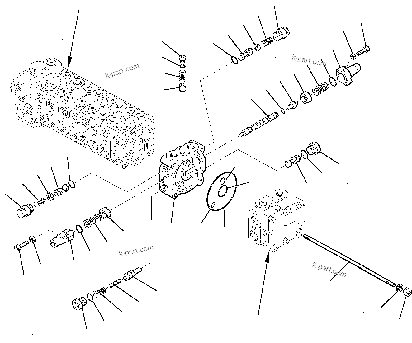 Komatsu parts book diagram for PC75-1 S/N 5000001-Up: CONTROL VALVE (FOR 2-PIECE BOOM)