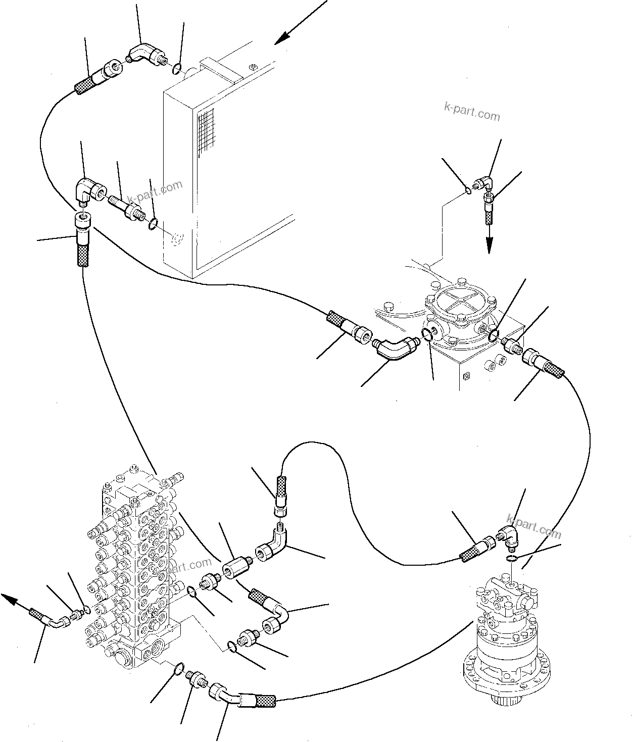 Komatsu parts book diagram for PC75-1 S/N 5000001-Up: HYDRAULIC PIPING (OIL COOLER AND RETURN LINE)