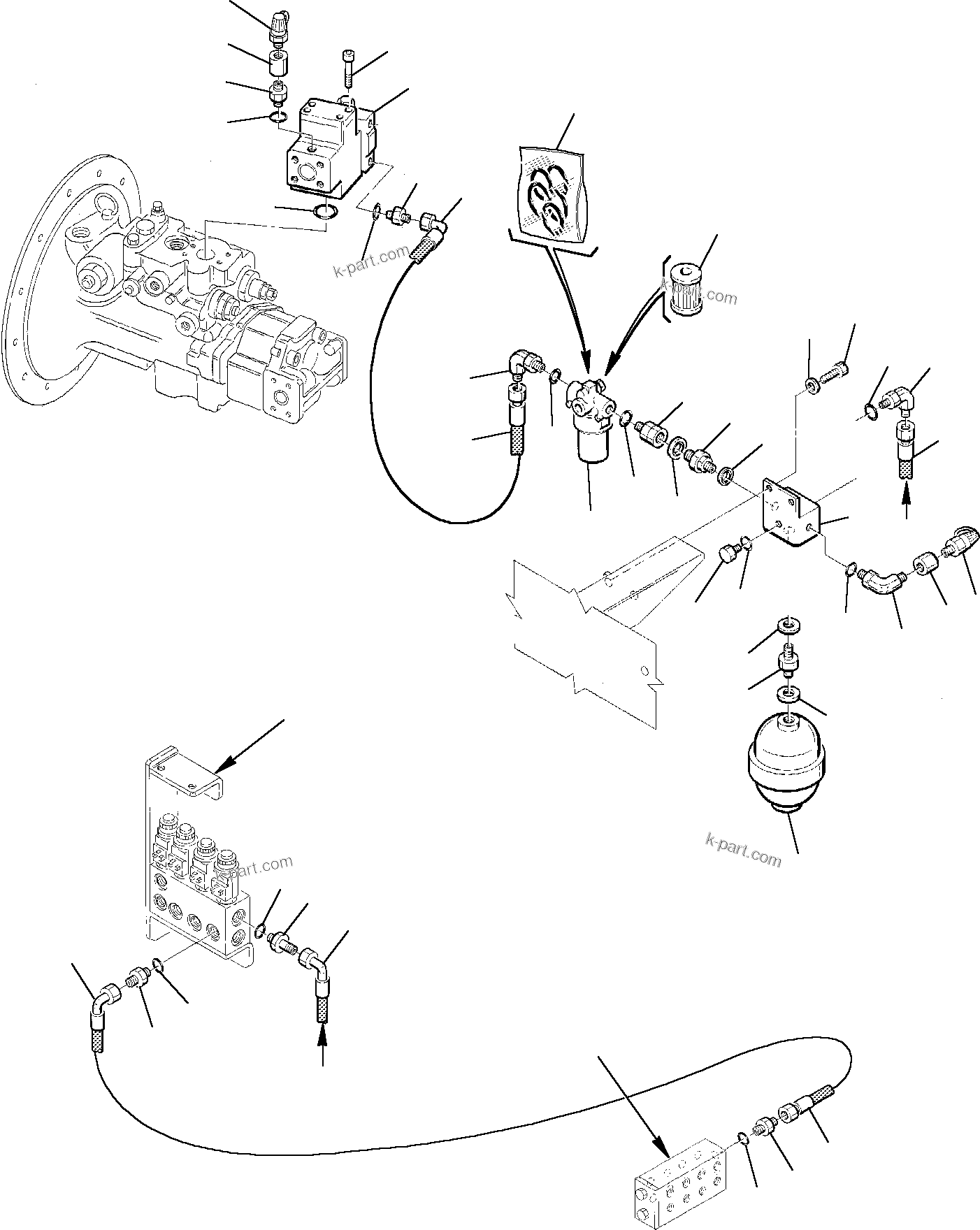 Komatsu parts book diagram for PC75-1 S/N 5000001-Up: HYDRAULIC PIPING (PPC VALVE DELIVERY LINE)