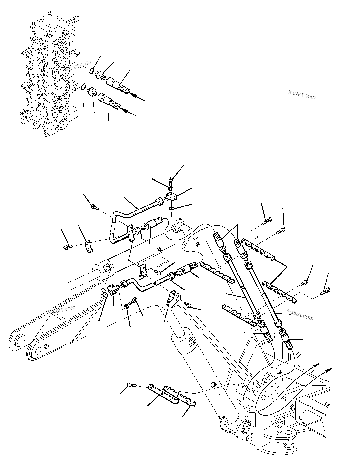Komatsu parts book diagram for PC75-1 S/N 5000001-Up: HYDRAULIC PIPING (ARM CYLINDER LINE)
