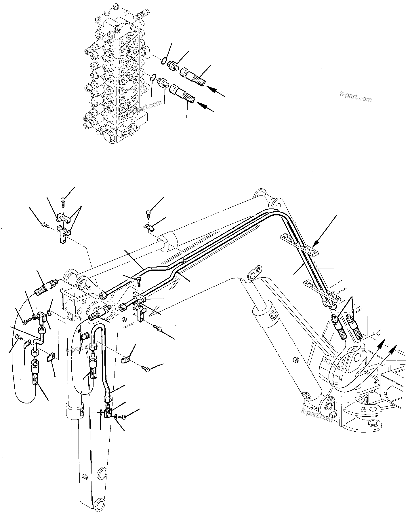 Komatsu parts book diagram for PC75-1 S/N 5000001-Up: HYDRAULIC PIPING (BUCKET CYLINDER LINE)