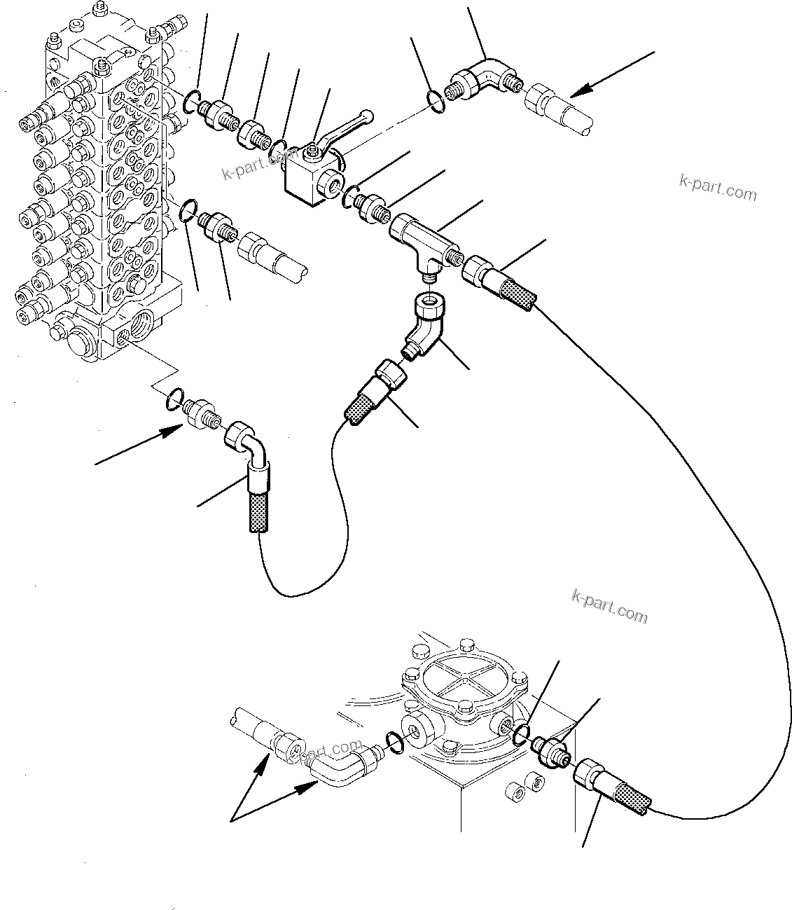 Komatsu parts book diagram for PC75-1 S/N 5000001-Up: HYDRAULIC PIPING (FOR ADDITIONAL EQUIPMENT)