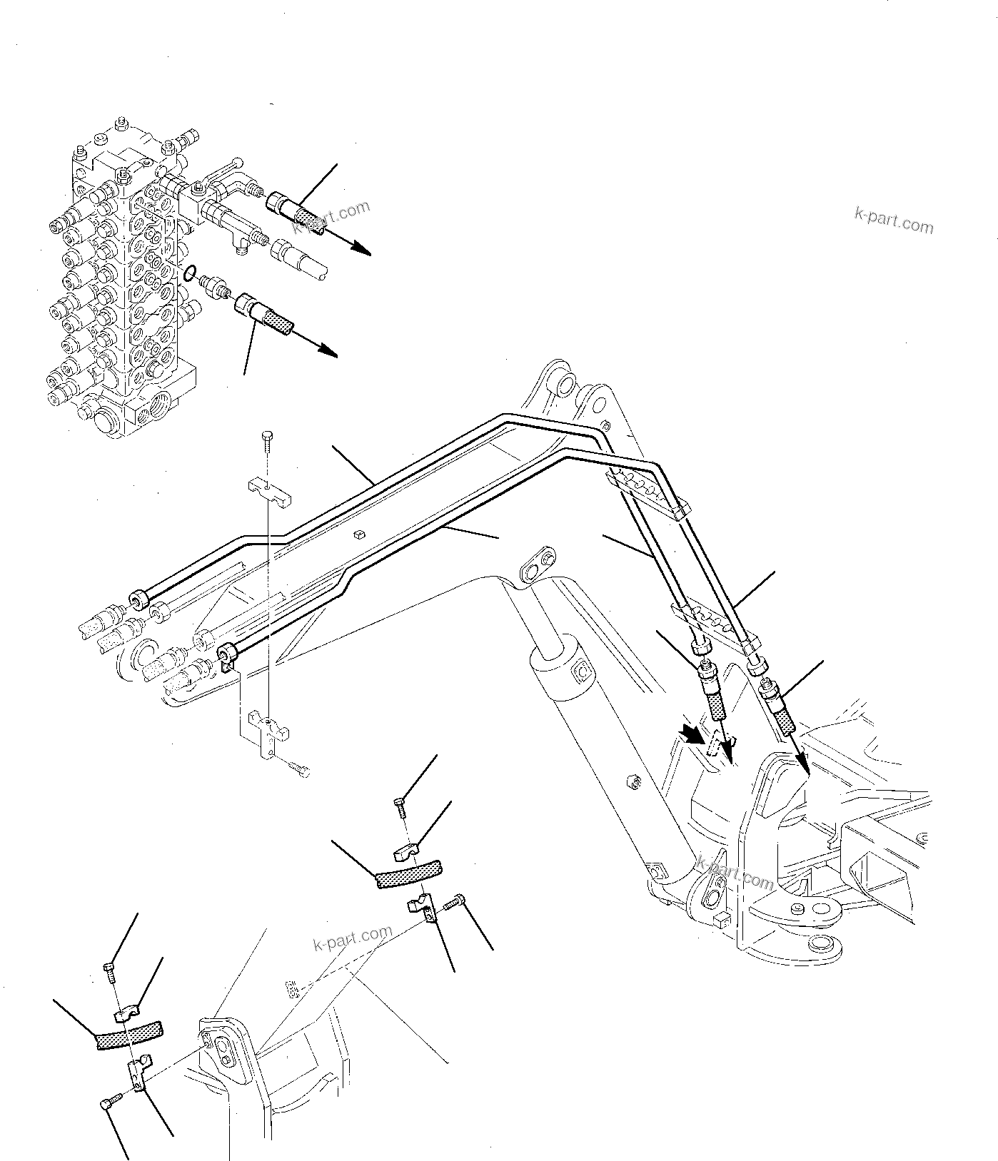 Komatsu parts book diagram for PC75-1 S/N 5000001-Up: HYDRAULIC PIPING (ADDITIONAL EQUIPMENT) (BOOM SIDE)