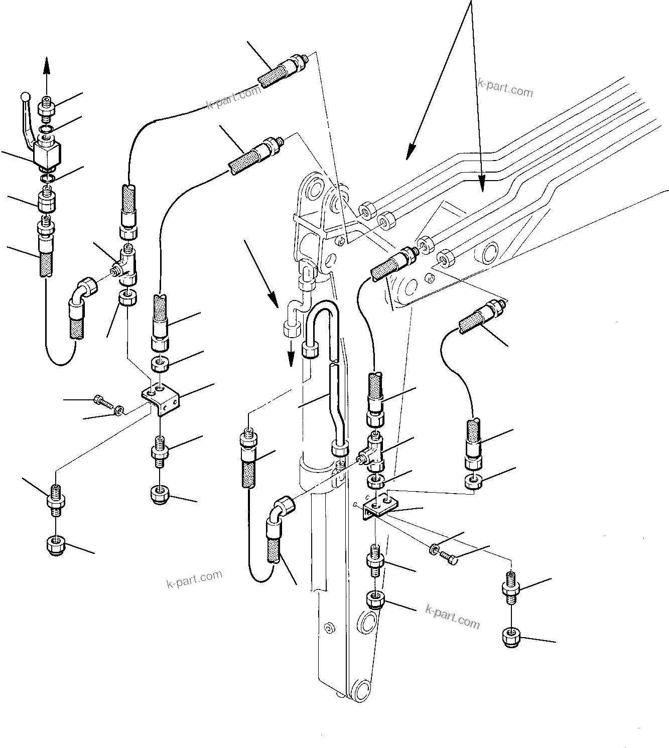 Komatsu parts book diagram for PC75-1 S/N 5000001-Up: HYDRAULIC PIPING (ADDITIONAL EQUIPMENT) (ARM SIDE)