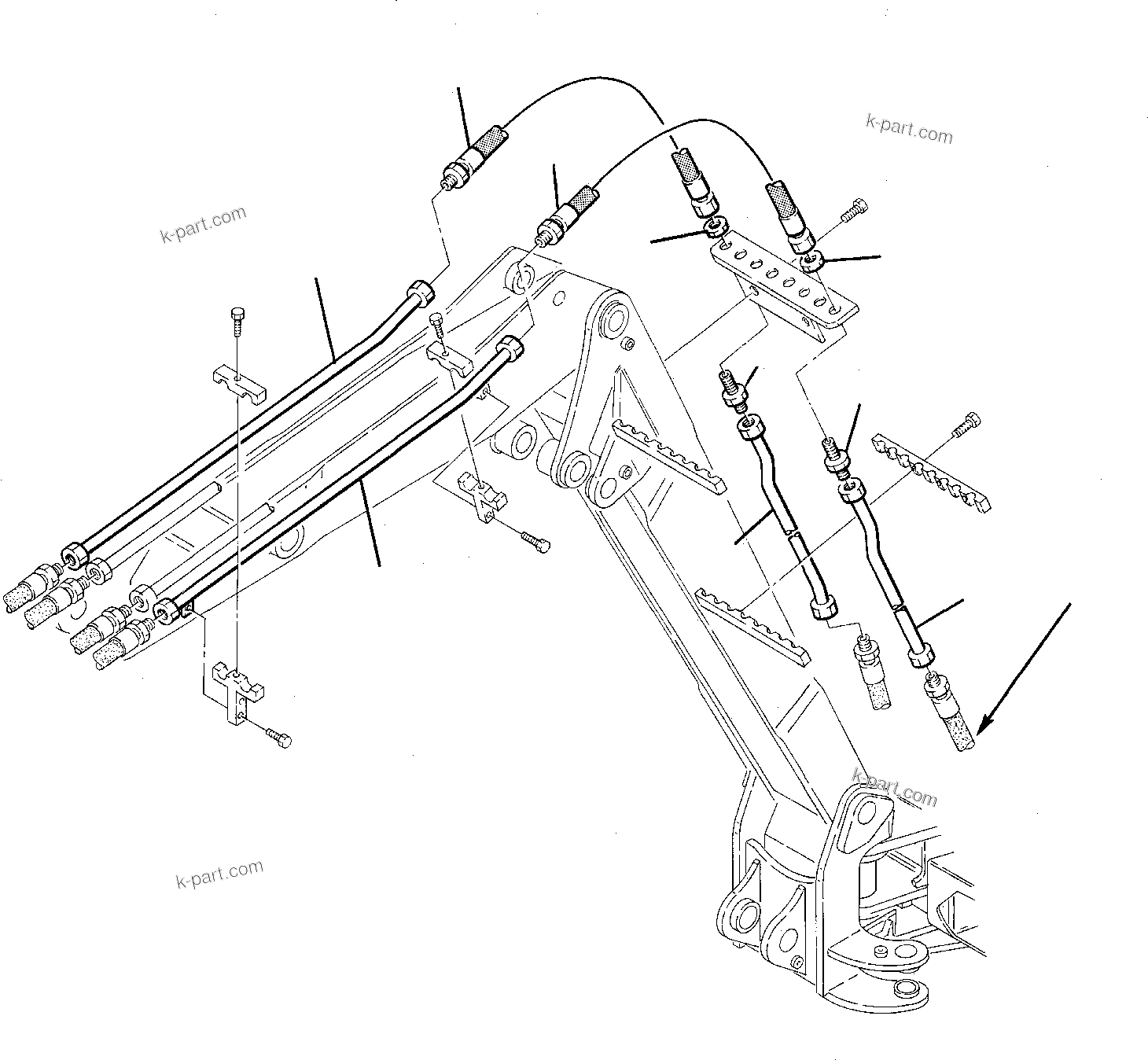 Komatsu parts book diagram for PC75-1 S/N 5000001-Up: HYDRAULIC PIPING (ADDITIONAL EQUIPMENT) (FOR 2-PIECE BOOM) (BOOM SIDE)