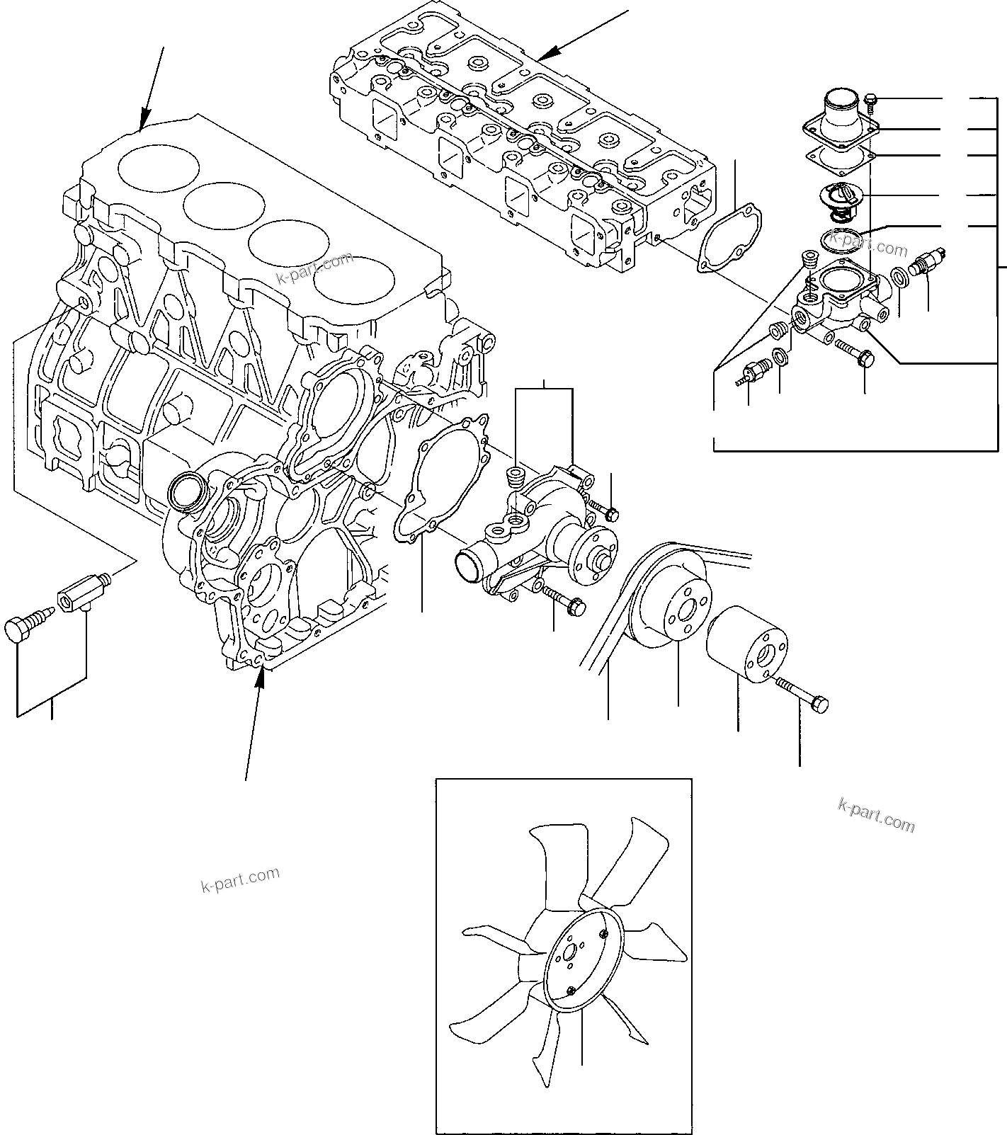 Komatsu parts book diagram for PC75R-2 USA S/N 22E5200001-Up: COOLING WATER SYSTEM