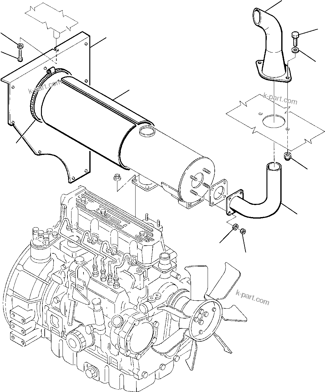 Komatsu parts book diagram for PC75R-2 USA S/N 22E5200001-Up: MUFFLER AND PIPING